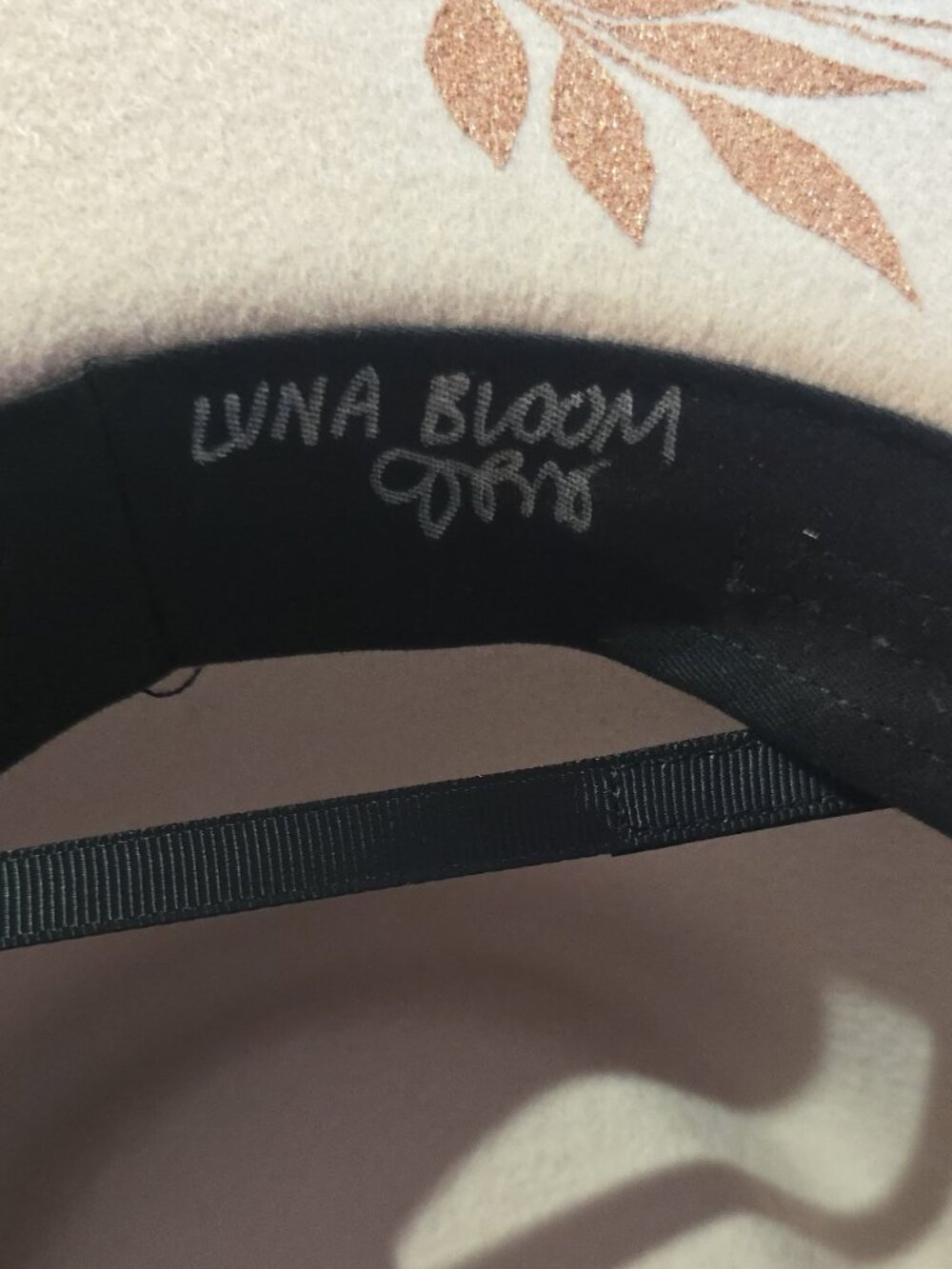 Luna Bloom Hand-Painted Rancher Hat Blush Pink Rose Gold Leaf Wide Brim OS - Picture 4 of 6